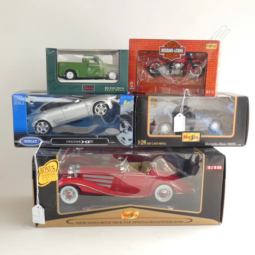 5 BOXED MODEL CARS; MAISTO 1936 MERCEDES 500 K ETC Image 1++