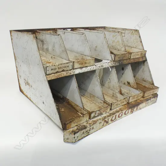 VINTAGE METAL NUGGET SHOE POLISH DISPLAY RACK- RUSTIC