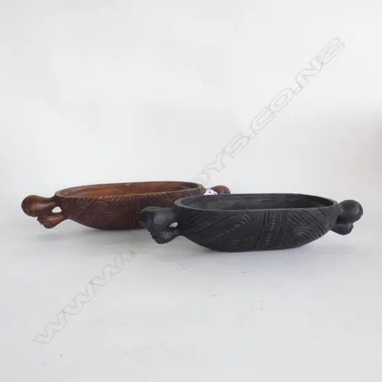 2 CARVED WOODEN WAKA HUIA (NO LIDS) L.345mm