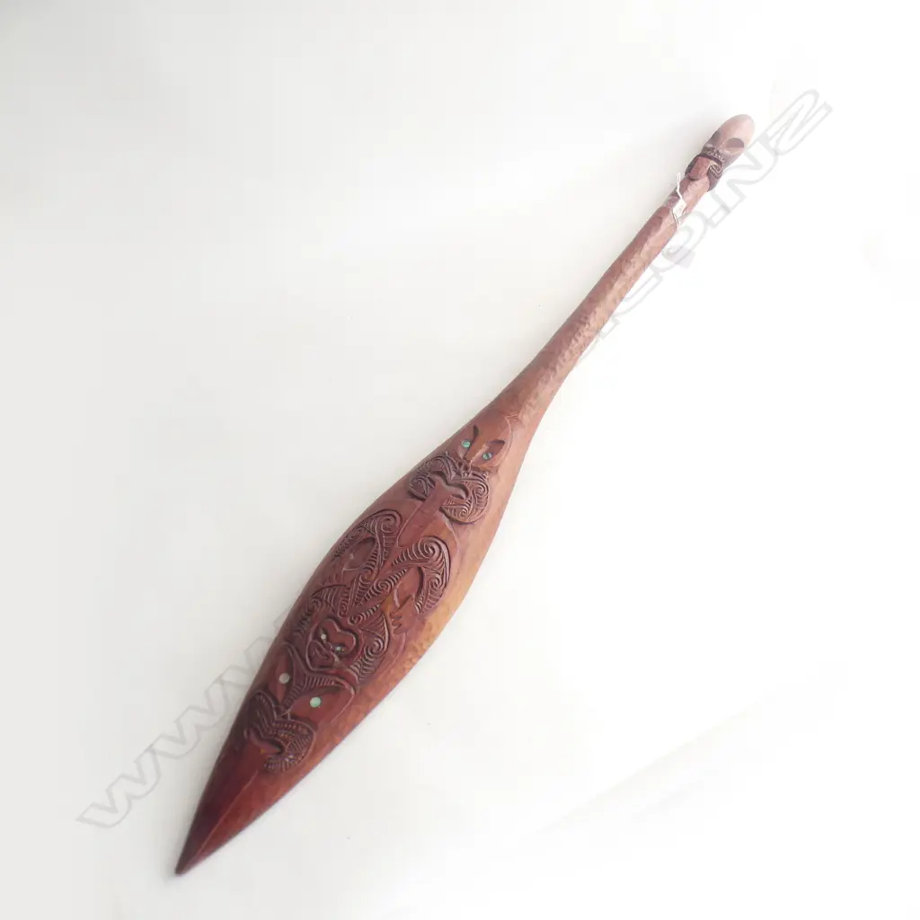MODERN MAORI CARVED WOODEN HOE PADDLE L.1160mm Image 1++