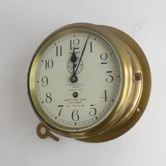 VINTAGE H. HUGHES & SON SHIPS CLOCK WORKING 250mm dia