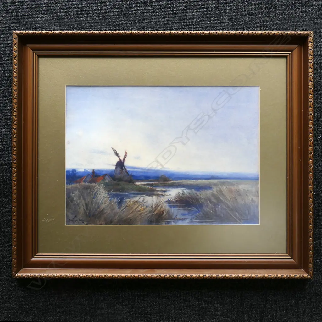 BARTRAM HILES (UK, 1872-1927), WINDMILL IN LANDSCAPE, W/COLOUR, SIGNED, 250 x 350mm Image 1++