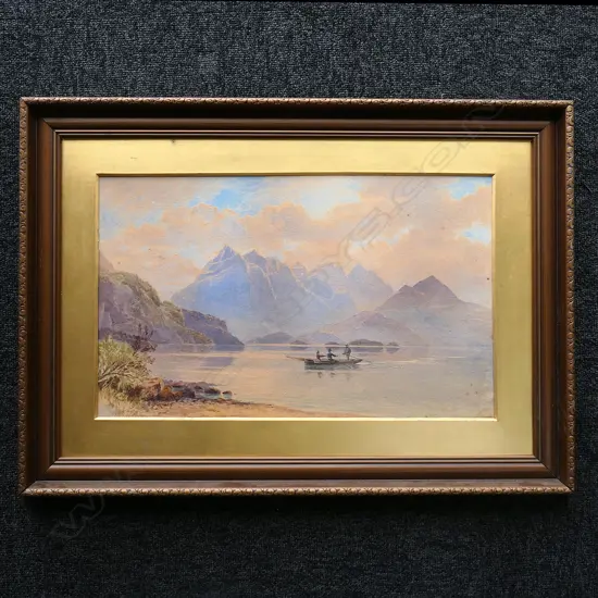 L W WILSON, 'MT BURNETT DUSKY SOUND', W/COLOUR, SIGNED & ENTITLED, C.1889, 275 x 450mm
