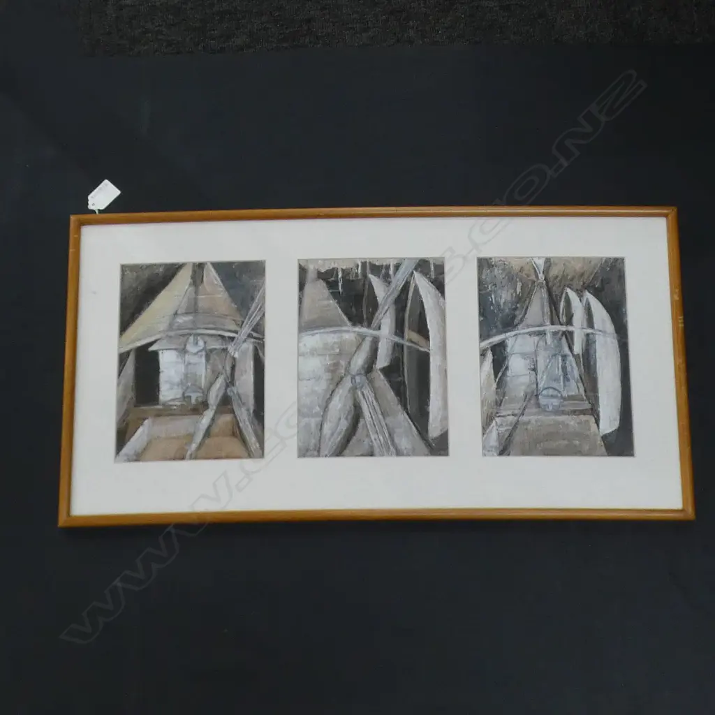 SIGNED TRIPTYCH 'THE BOATSHED' ACRYLIC ON PAPER 220x160mm each Image 1++