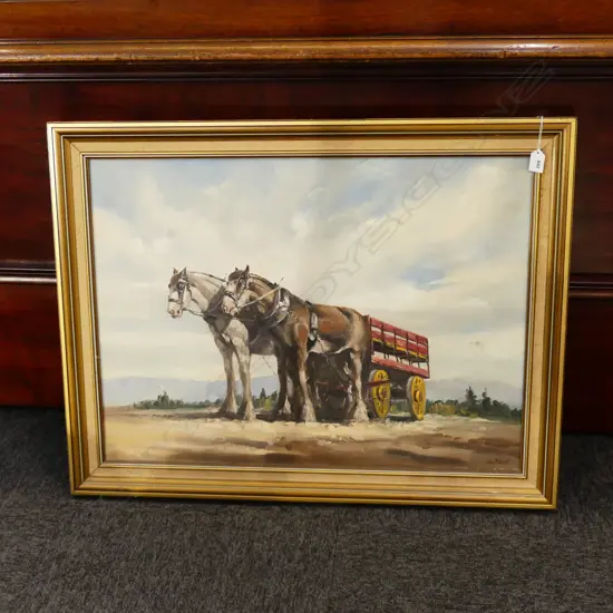 JOHN BRASELL OIL 'CLYDESDALES NEAR FARLIE' SIGNED 545 X 745mm