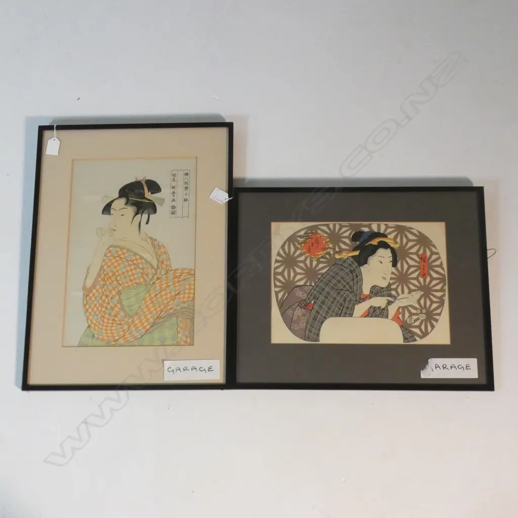 2 JAPANESE PRINTS; ANDO HIROSHIGE 'FORTUNE TELLING PAPER' & KITAGAWA UTAMARO 'BEAUTY PLAYING WITH A GLASS TOY' 375x250mm Image 1++