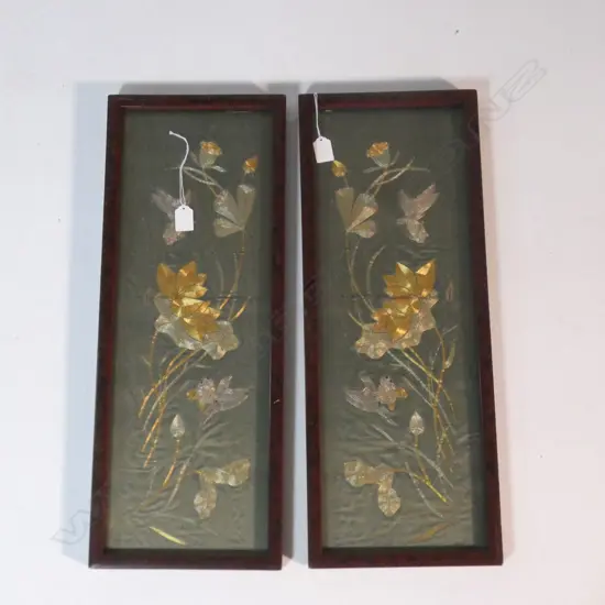 PR FRAMED ORIENTAL EMBROIDERIES IN RED LACQUER FRAMES 600x210mm