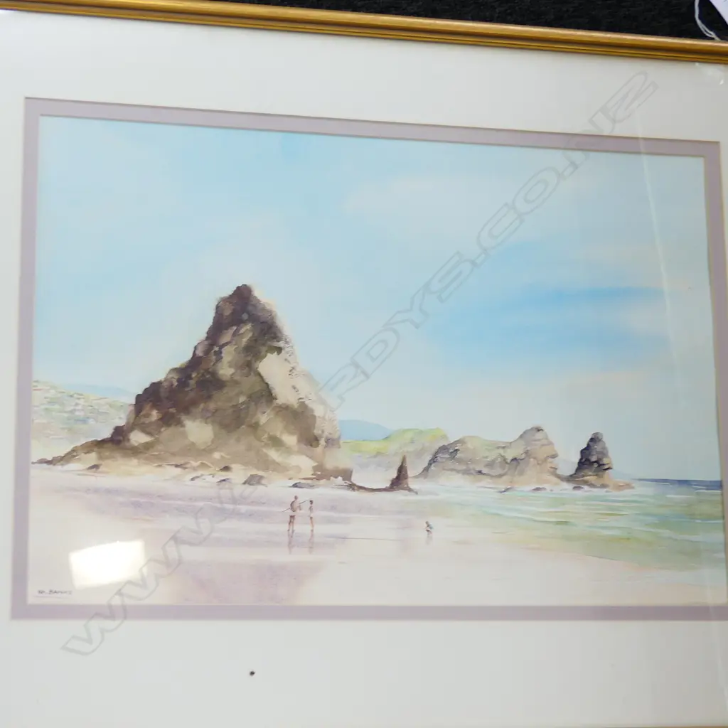 WATER COLOUR - BEACH SCENE - W M BANKS 480 X 320MM Image 1++