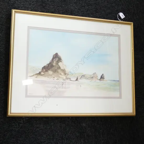 WATER COLOUR - BEACH SCENE - W M BANKS 480 X 320MM