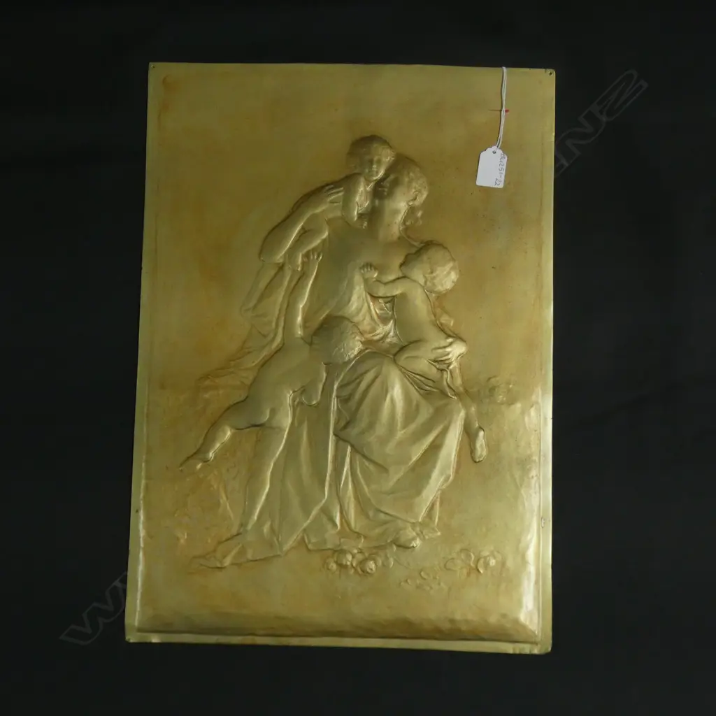 LG GOLD PAINTED METAL PANEL EMBOSSED WITH MOTHER & CHILDREN 375 X 525MM Image 1++