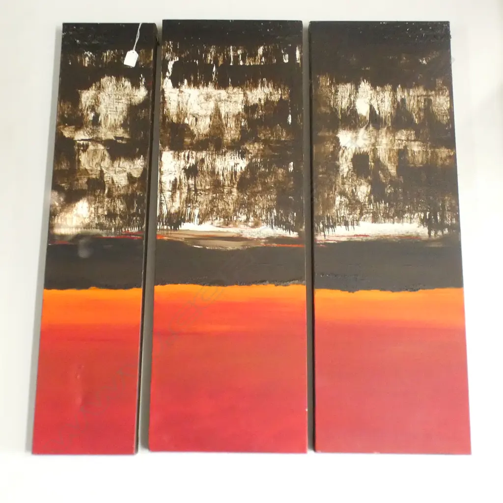 ABSTRACT MIXED MEDIA TRIPTYCH ON CANVAS - AMANDA JAKICH NZ  Image 1++