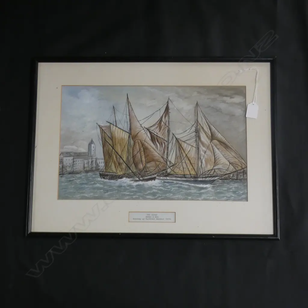 1993 W/C OF OLD AUCKLAND SHIPPING SCENE 'RANGI MOA' 1870'S 260 X 410mm Image 1++
