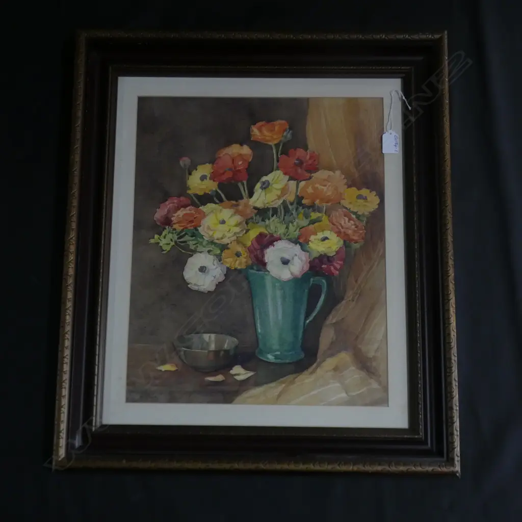 ARTIST UNKNOWN (FH) W/C 'STILL LIFE WITH RANUNCULAE' 470 X 370mm c1940 Image 1++