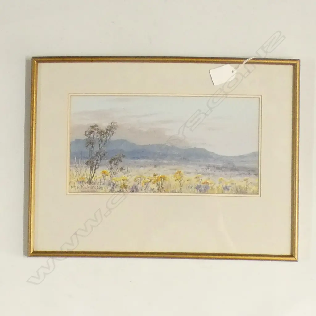 ETHEL RICHARDSON EXTENSIVE LANDSCAPE OIL ON CANVAS BOARD H. 145 x 275mm Image 1++