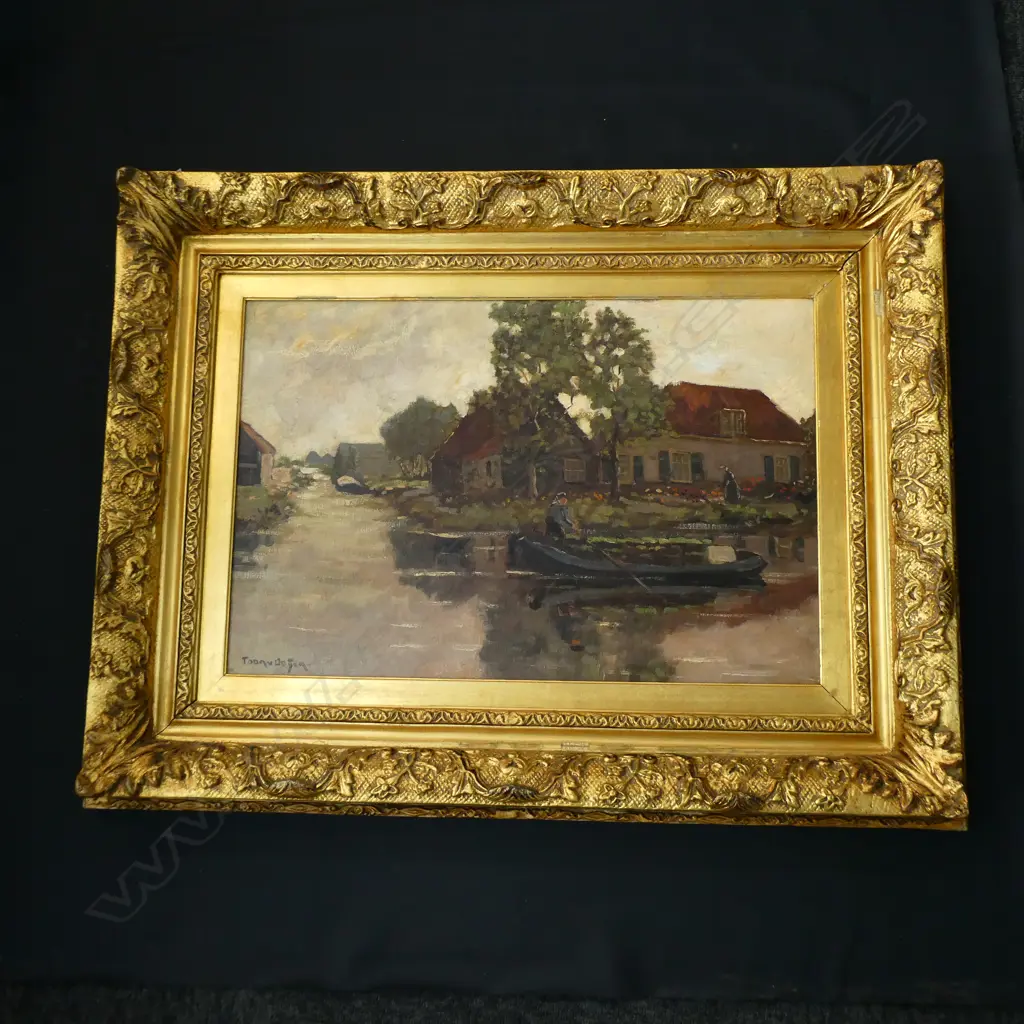 TOON VAN OOYEN (1885-1954) OIL OF DUTCH CANAL 390x590mm Image 1++