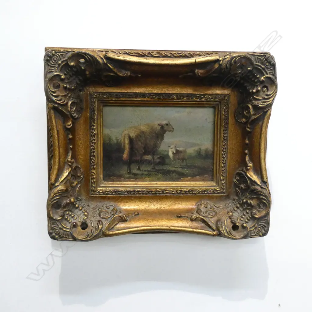ANTIQUE STYLE SHEEP PRINT w. CRAQUELURE OIL LOOK IN GILT FRAME 115x165mm Image 1++