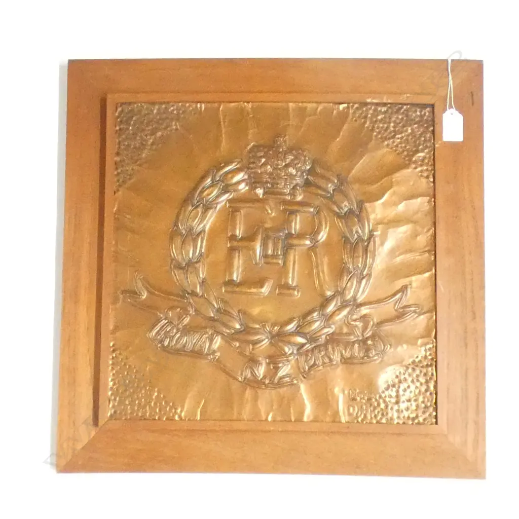 VINTAGE EMBOSSED COPPER PLAQUE 'ERII ROYAL NZ PROVOST'  H. 365 x 365mm FRAMED & SIGNED Image 1++