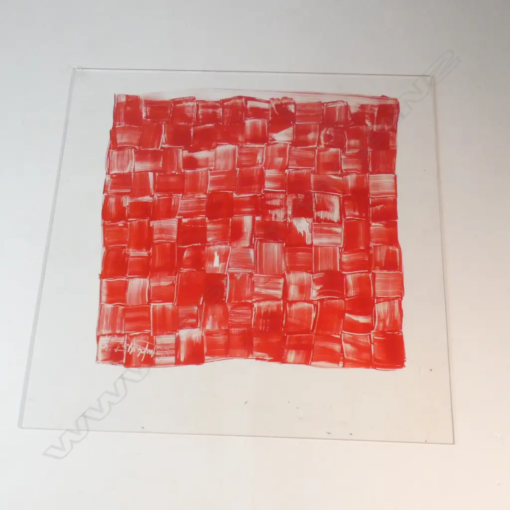 LARGE SIGNED ABSTRACT ARTWORK RED ACYLIC ON CLEAR PERSPEX 1200x1200mm Image 1++