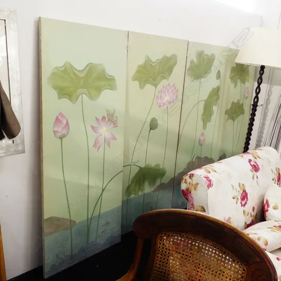 4 LARGE CANVAS PANELS w. LILY FLOWER DESIGN 1610x700mm
