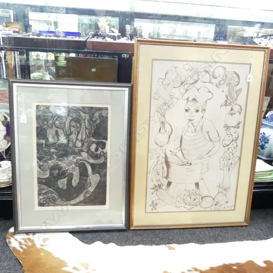 2 FRAMED PRINTS INCL KATIE PUCK DESIGN 440 X 680MM