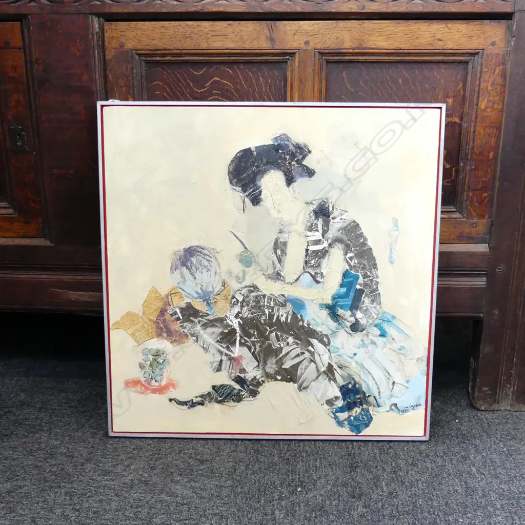 ANNA LAINGBEIN? 'WOMAN + CHILD' SIGNED MIXED MEDIA ARTWORK 1980 600x585mm Image 1++