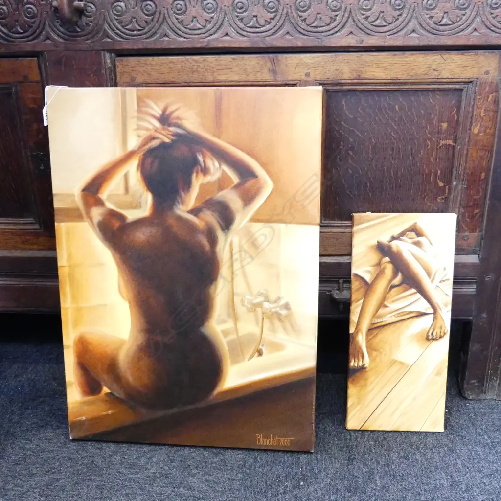 2 ACRYLIC ON CANVAS NUDES SIGNED 'BLANCHET 2000' 710x505 / 455x200mm Image 1++