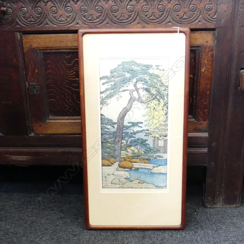FRAMED PRINT 'PINE TREE OF THE FRIENDLY GARDEN' BY TOSHI YOSHIDA 270 X 500MM Image 1++