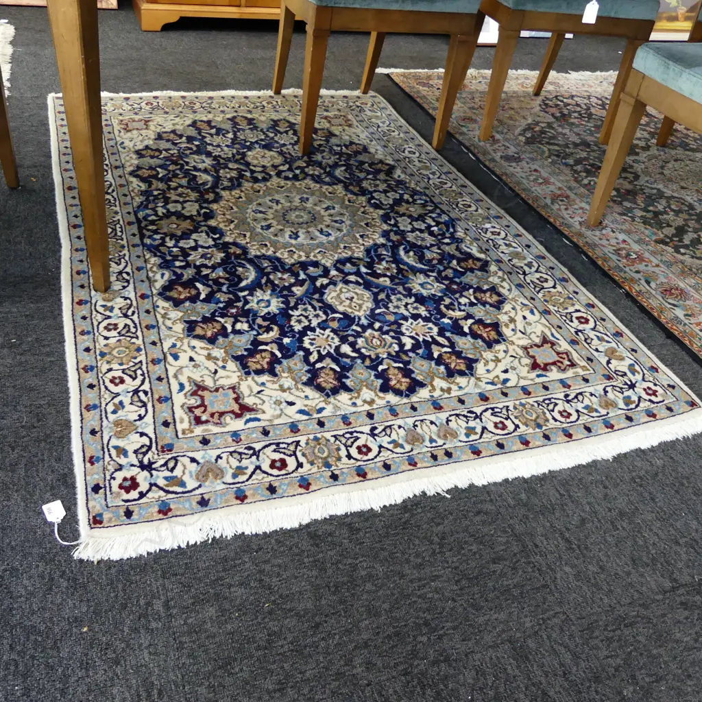 IRANIAN NAIN HAND KNOTTED RUG BLUE & IVORY TONES L. 1700 x  1100mm Image 1++