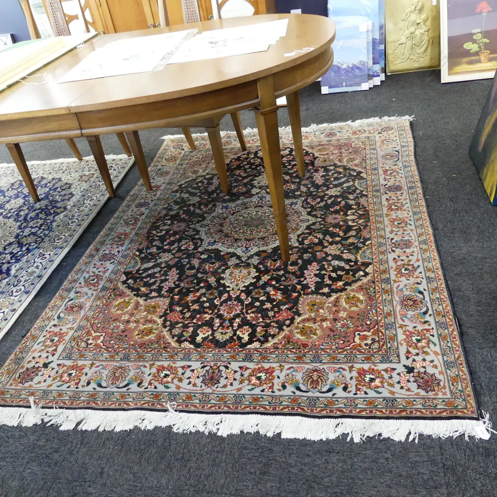 FINE PERSIAN RUG CURVILINEAR PATTERN DARK GROUND fine quality the edge with wear1990 x 1490mm Image 1++