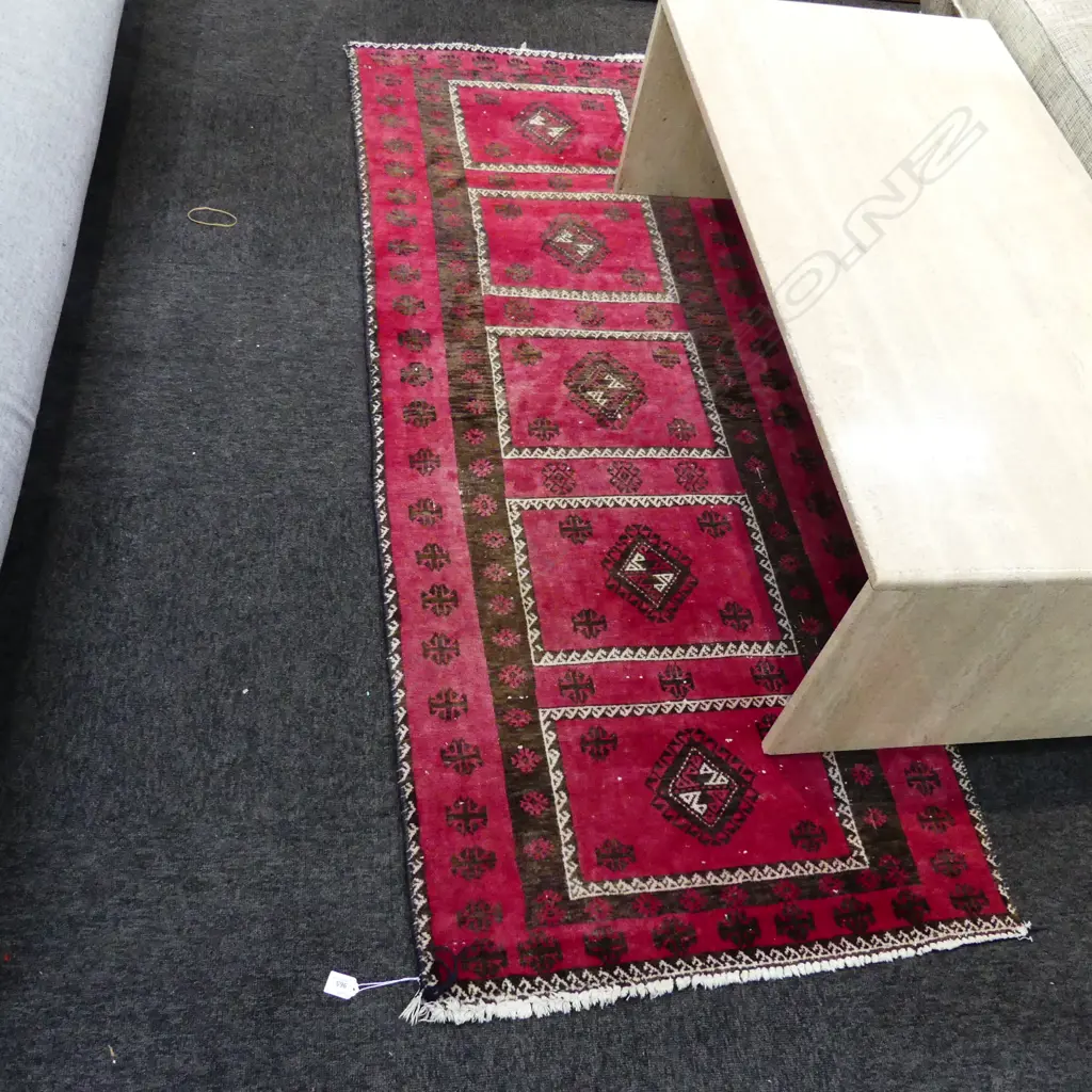 RED HAND WOVEN WOOLEN RUG Image 1++