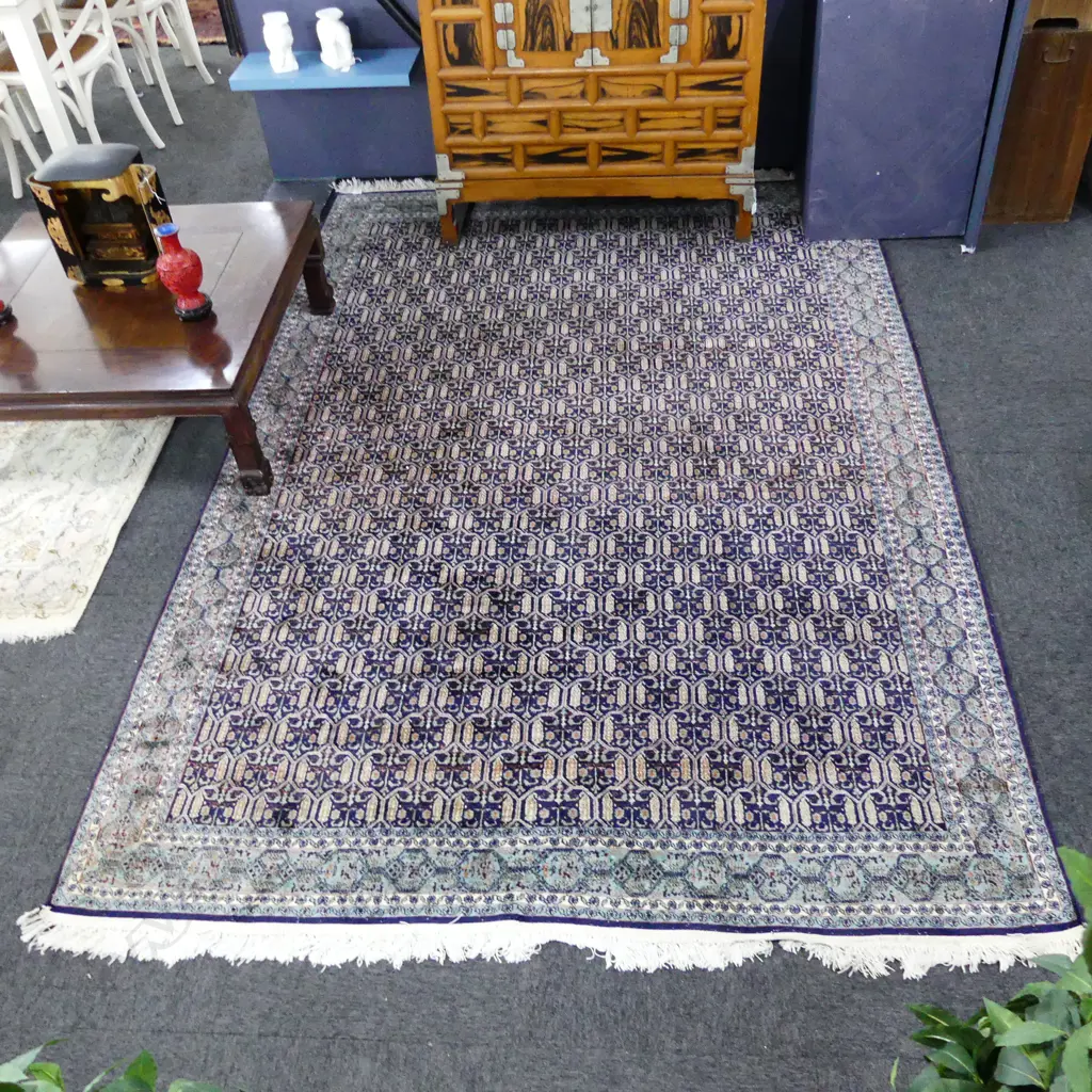 HAND KNOTTED SILK / WOOL PILE BLUE RUG 2780x1850mm Image 1++