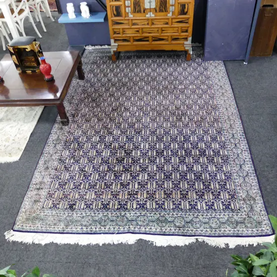 HAND KNOTTED SILK / WOOL PILE BLUE RUG 2780x1850mm