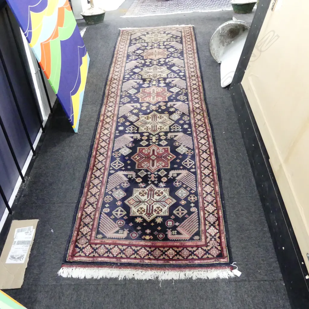 HAND KNOTTED WOOL PILE BLACK RUNNER 2850x860mm Image 1++
