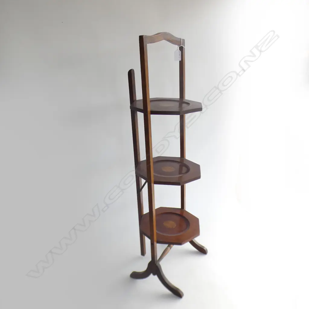 3 TIERED INLAID WOODEN CAKE STAND H.870mm Image 1++