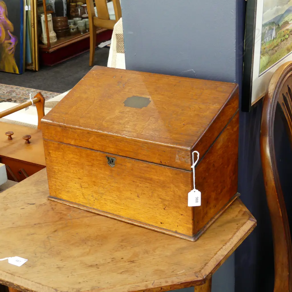 ANTIQUE WOODEN LIDDED FILING BOX W.390mm Image 1++