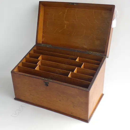 ANTIQUE WOODEN LIDDED FILING BOX W.390mm