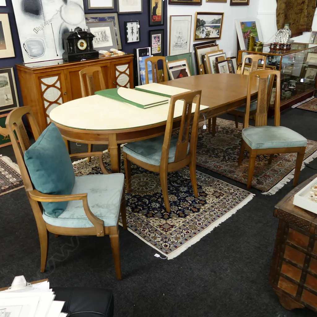 DREXEL EXTENSION DINING TABLE AND SIX CHAIRS (one carver/3 leaves) Image 1++