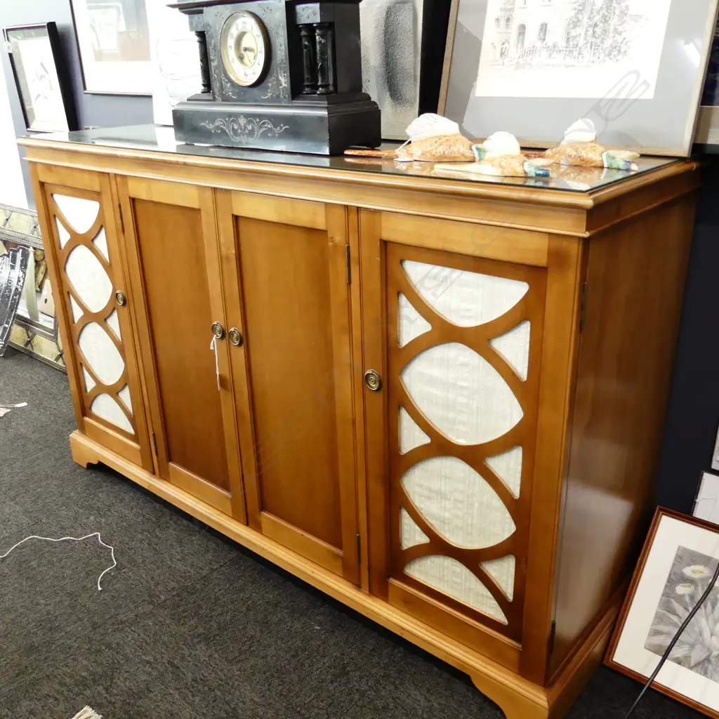 DREXEL SIDEBOARD WITH GLASS TOP, FABRIC SIDE DOORS 1500 x 470 x 920mm Image 1++
