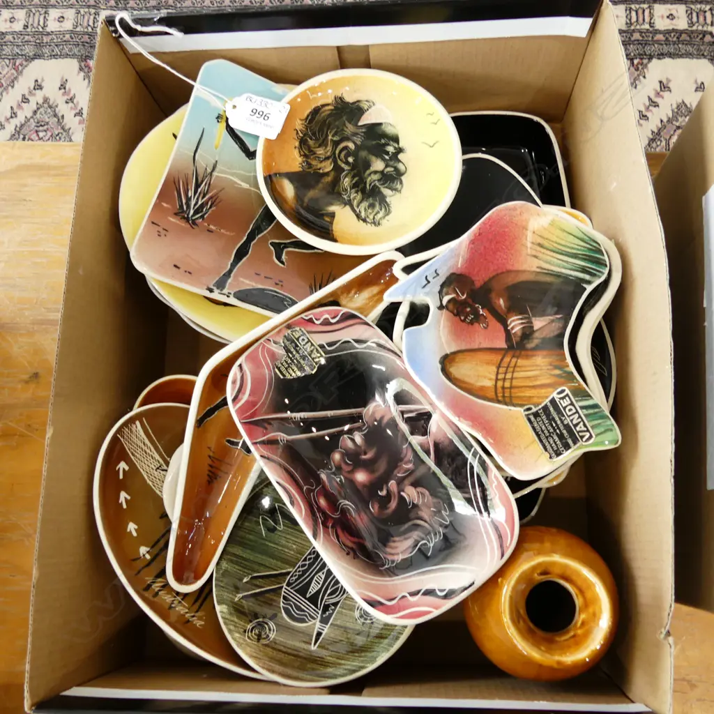 BOX ASST AUSTRALIAN ABORIGINAL THEMED POTTERY INCL VANDA, STUDIO ANNA ETC.. Image 1++