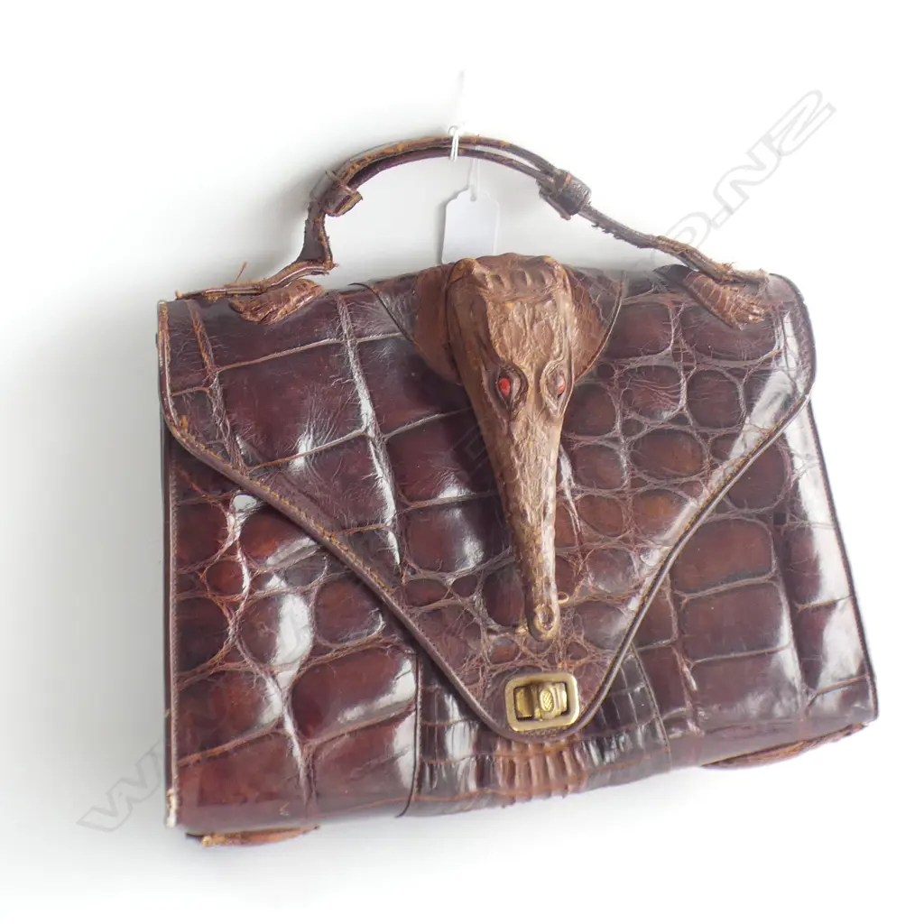 VINTAGE CROCODILE HANDBAG W.310mm Image 1++
