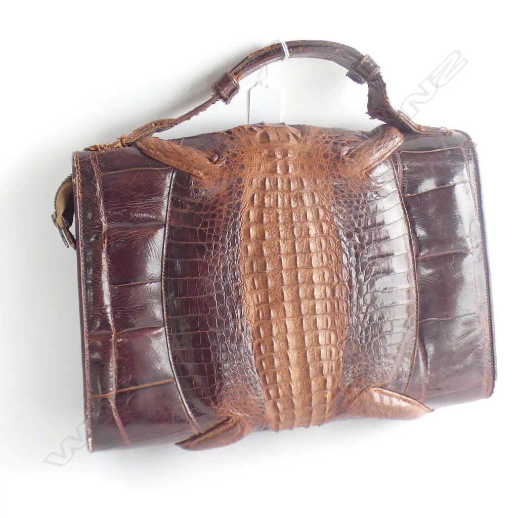 VINTAGE CROCODILE HANDBAG W.310mm Image 1++