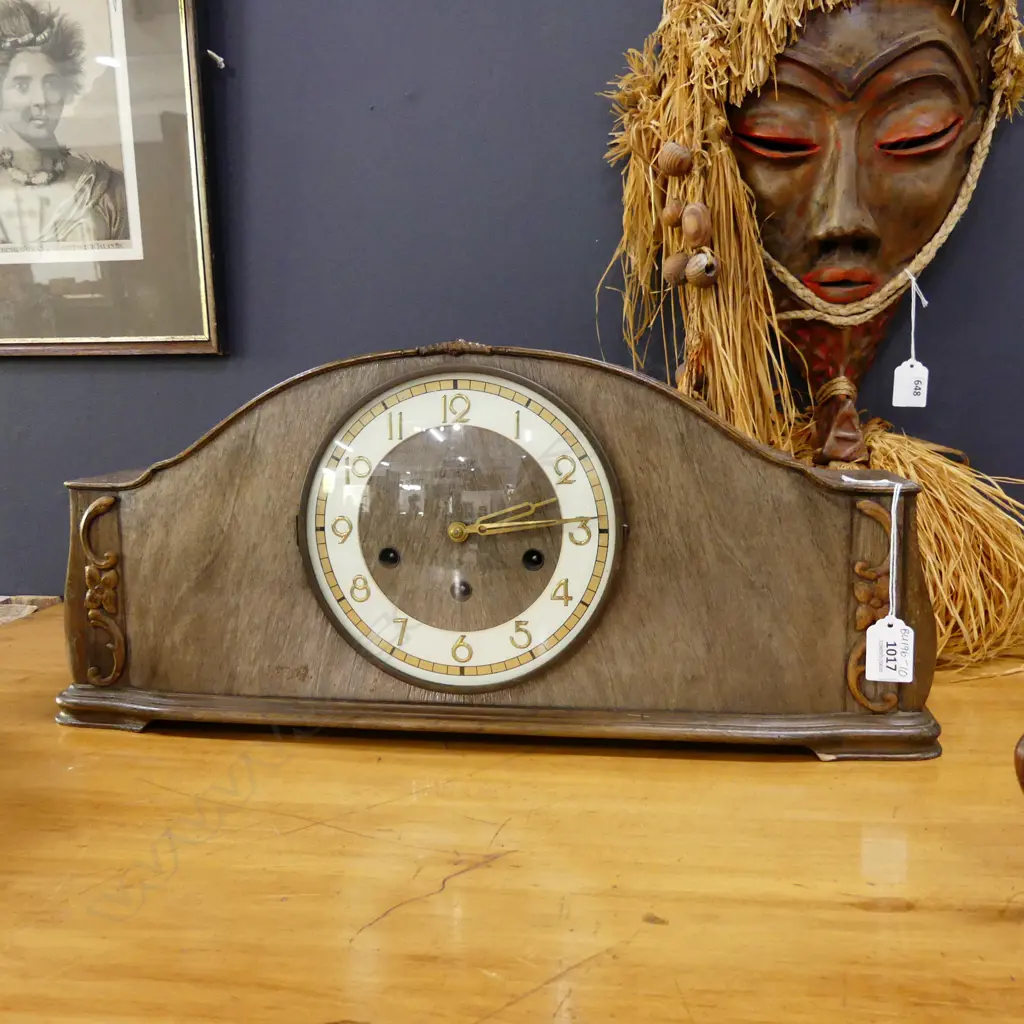 VINTAGE WOODEN MANTLE CLOCK L530MM Image 1++