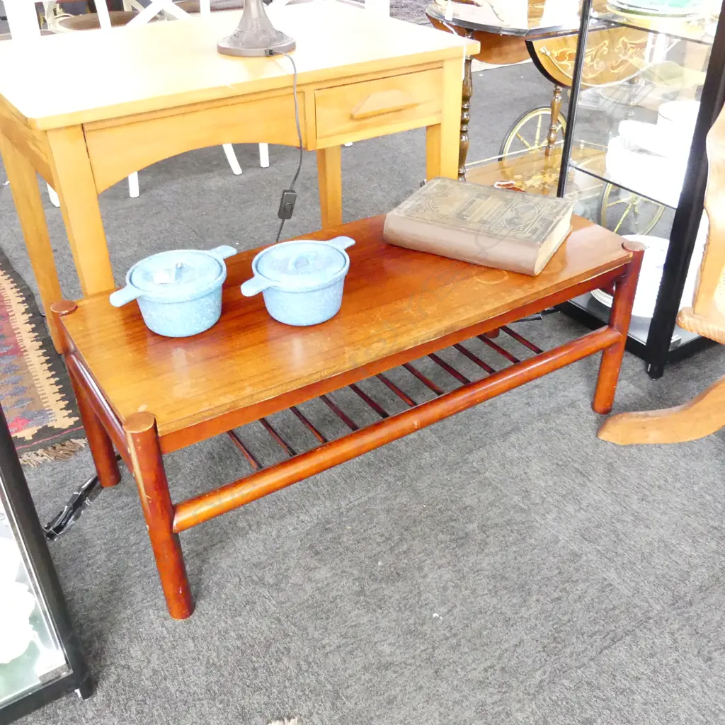 MID CENTURY WOODEN COFFEE TABLE - MARKS TO TOP L 1050MM Image 1++