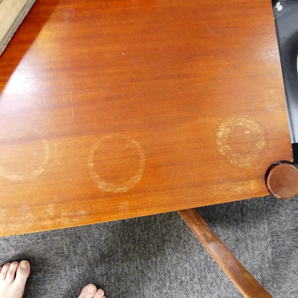 MID CENTURY WOODEN COFFEE TABLE - MARKS TO TOP L 1050MM Image 1++