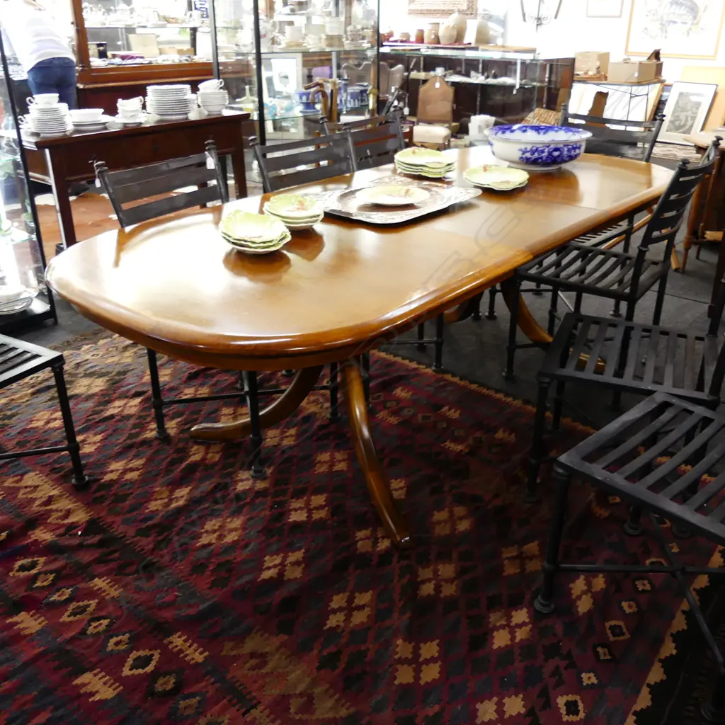 WOODEN DOUBLE PEDESTAL DINING TABLE w. 1 INTERNAL LEAF... Image 1++