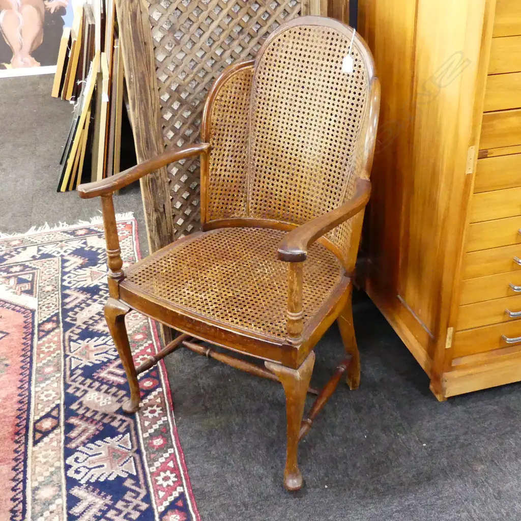 CANE OPEN ELBOW ARMCHAIR PLUS A CANE SEAT SPINDLE BACK CHAIR (AF) Image 1++