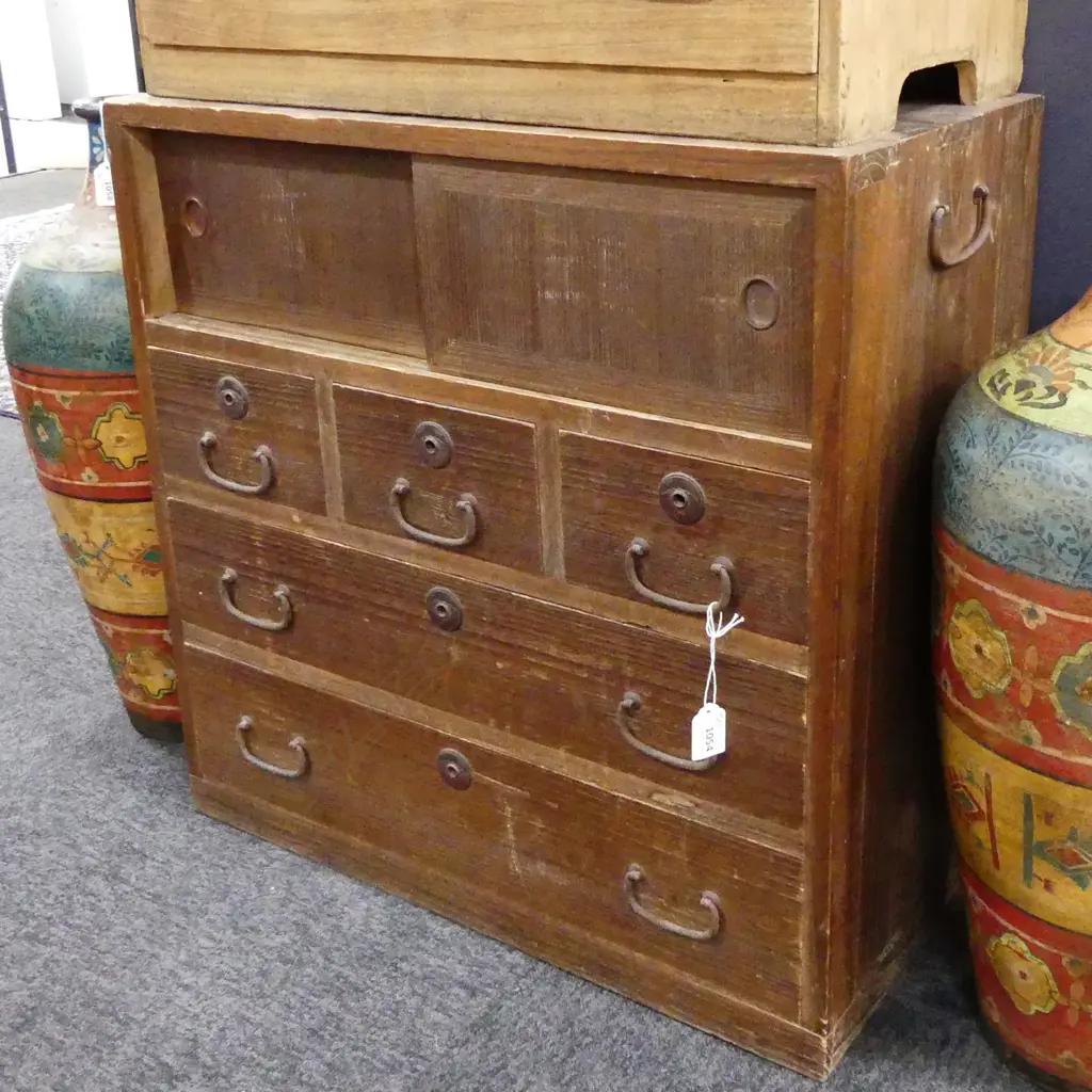 C1920 JAPANESE KO-DANSU PERSONAL CHEST 5 DRAWER 2 DOOR 600x315x600mm Image 1++