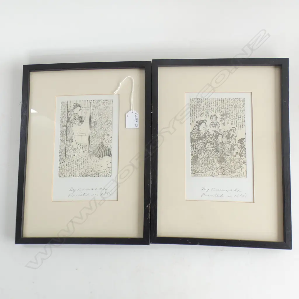 2 OLD JAPANESE KUNISADA 1860'S PRINTS FRAMED 350 X 250mm Image 1++