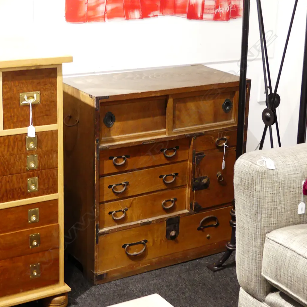 C1900 JAPANESE KO-DANSU PERSONAL CHEST 7 DRAWERS 3 DOORS 710x345x740mm Image 1++