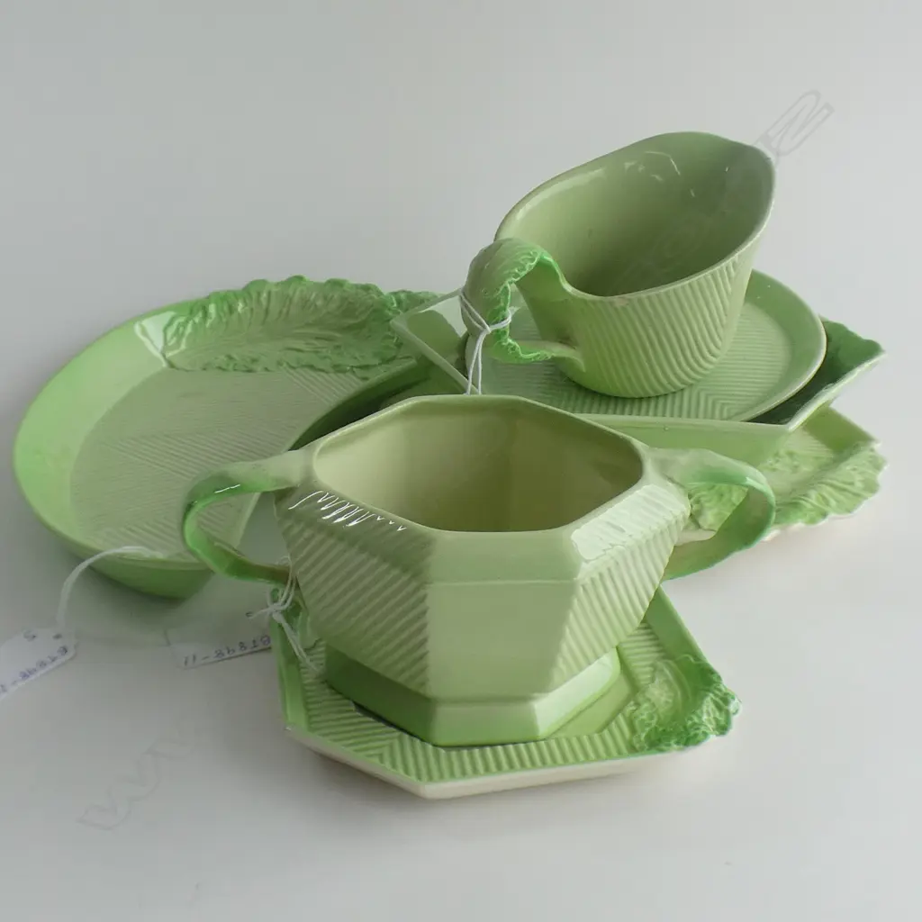 5PCS CARLTON WARE ART DECO LETTUCE LEAF DISHES C1940-50's, SM DISHES, JUGS ETC.. SOME A/F Image 1++